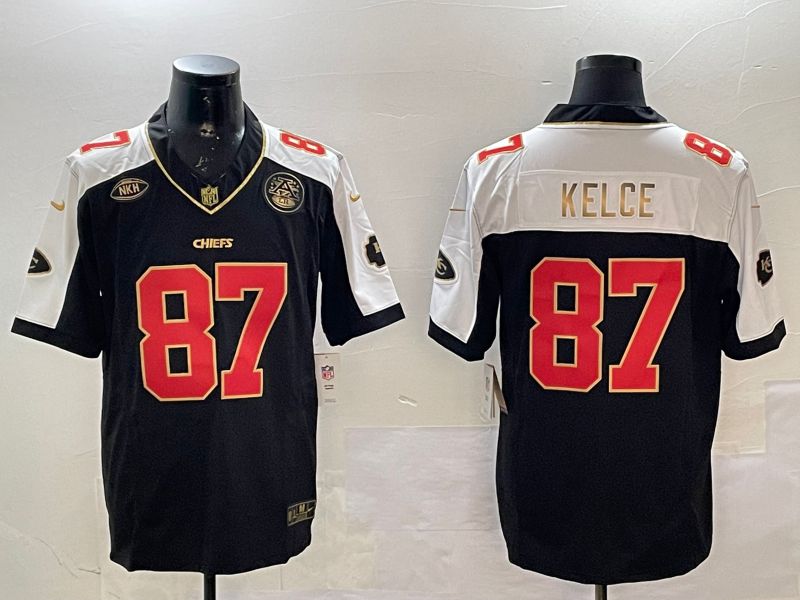 Men Kansas City Chiefs 87 Kelce Black Thanksgiving three generations 2025 Nike Vapor Limited NFL Jersey style 2